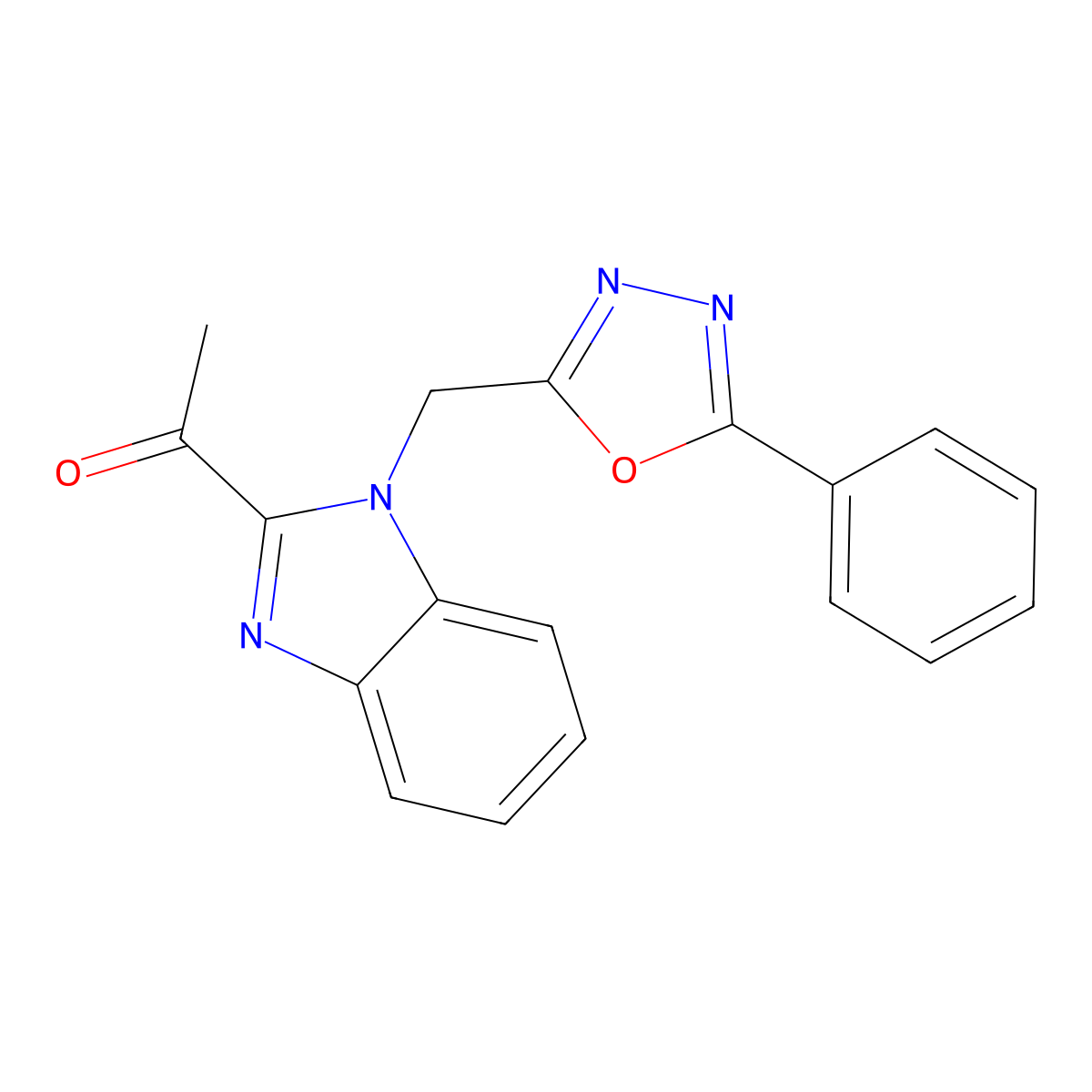 1-{1-[(5-phenyl-1,3,4-oxadiazol-2-yl)methyl]-1H-benzimidazol-2-yl}ethanone molecular structure, CAS 1020243-39-3