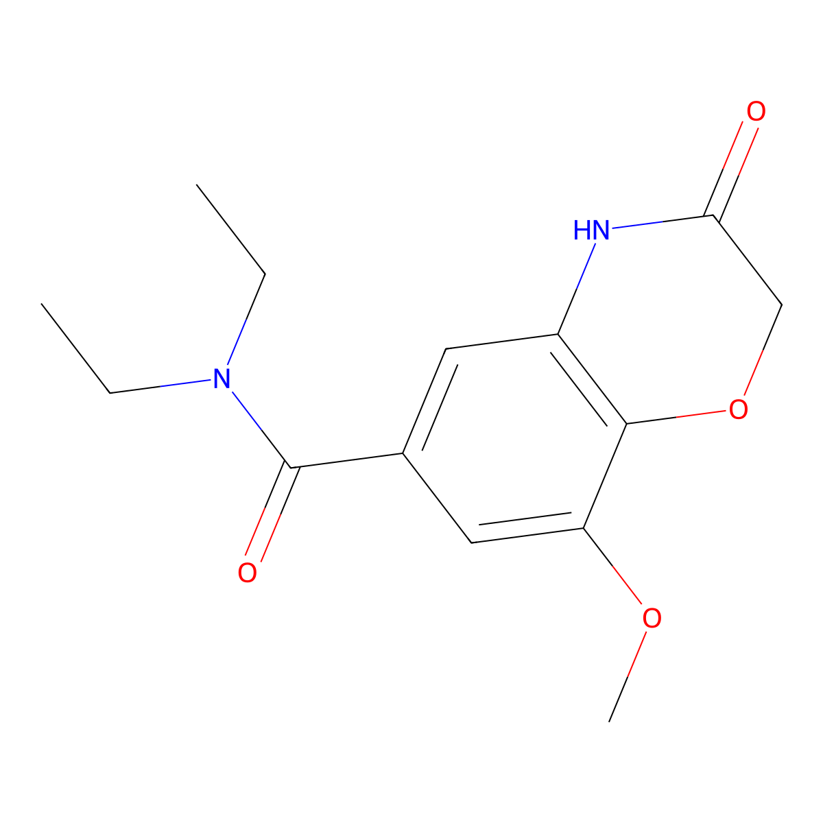 N,N-diethyl-8-methoxy-3-oxo-3,4-dihydro-2H-1,4-benzoxazine-6-carboxamide molecular structure, CAS 1020243-40-6