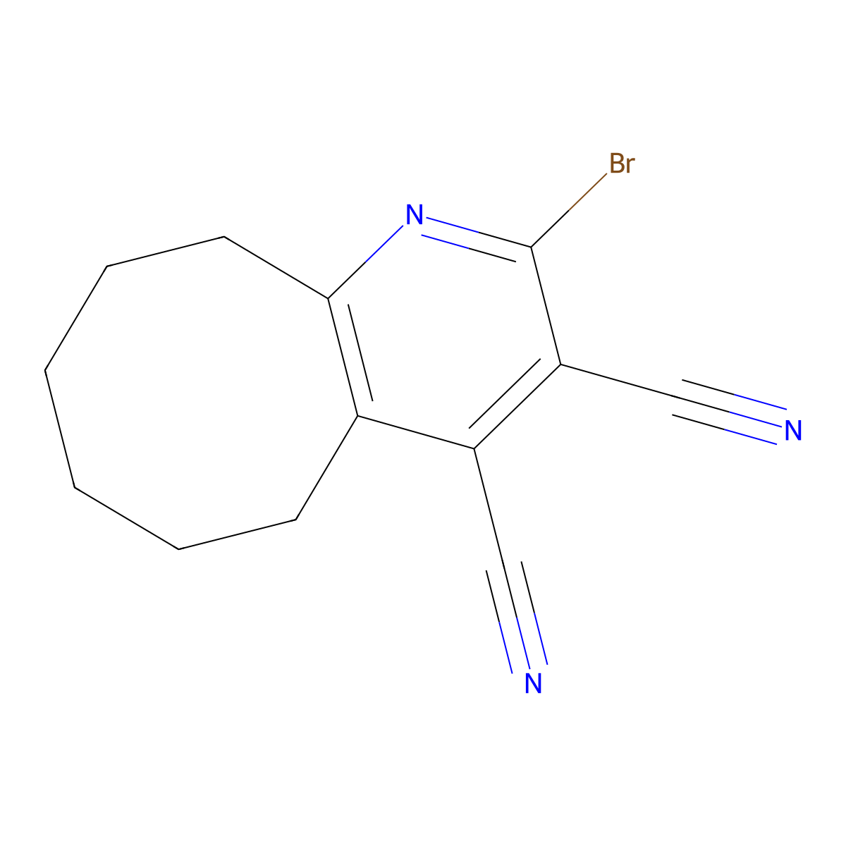 2-Bromo-5H,6H,7H,8H,9H,10H-cycloocta[B]pyridine-3,4-dicarbonitrile molecular structure, CAS 1020244-24-9