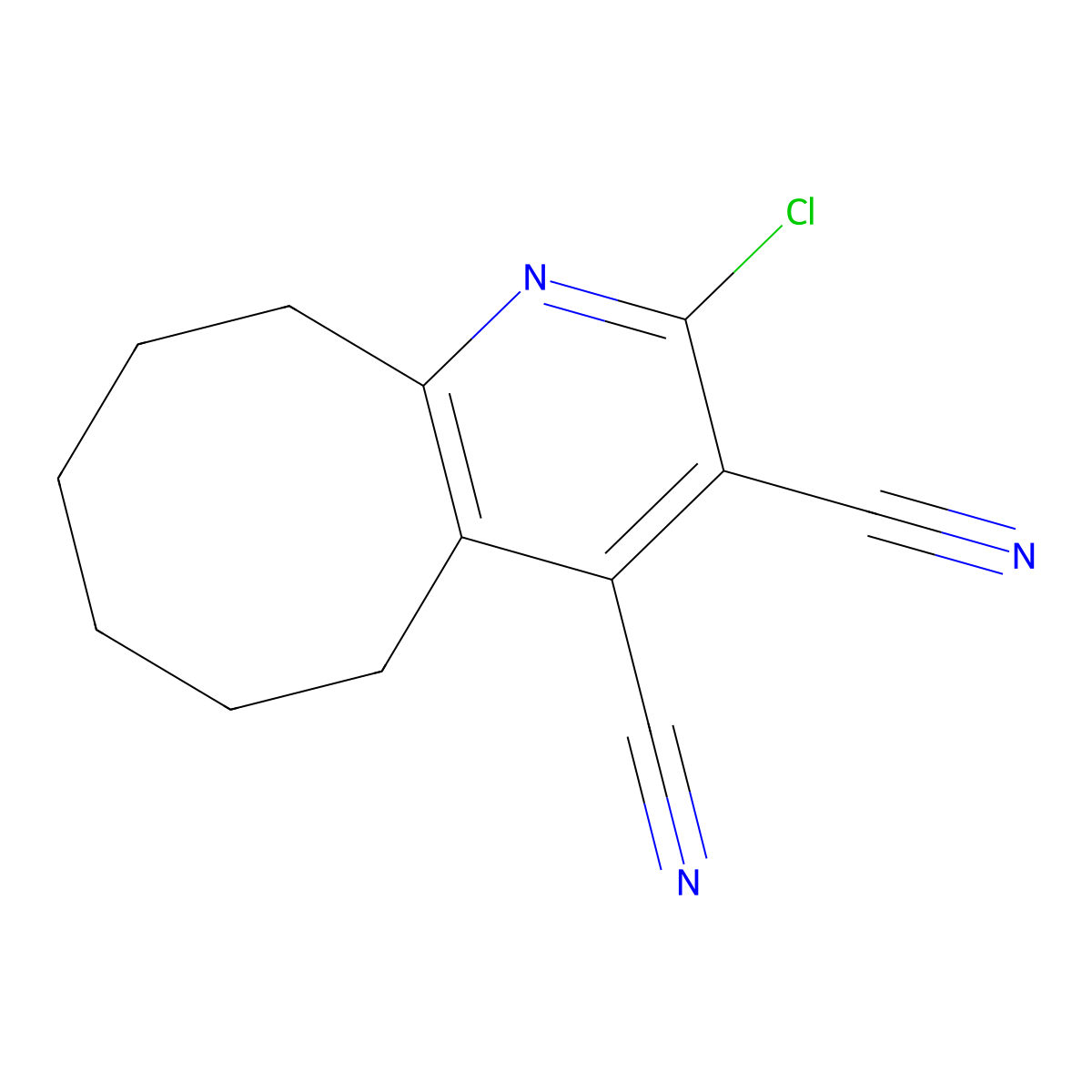 2-Chloro-5H,6H,7H,8H,9H,10H-cycloocta[B]pyridine-3,4-dicarbonitrile molecular structure, CAS 1020244-32-9