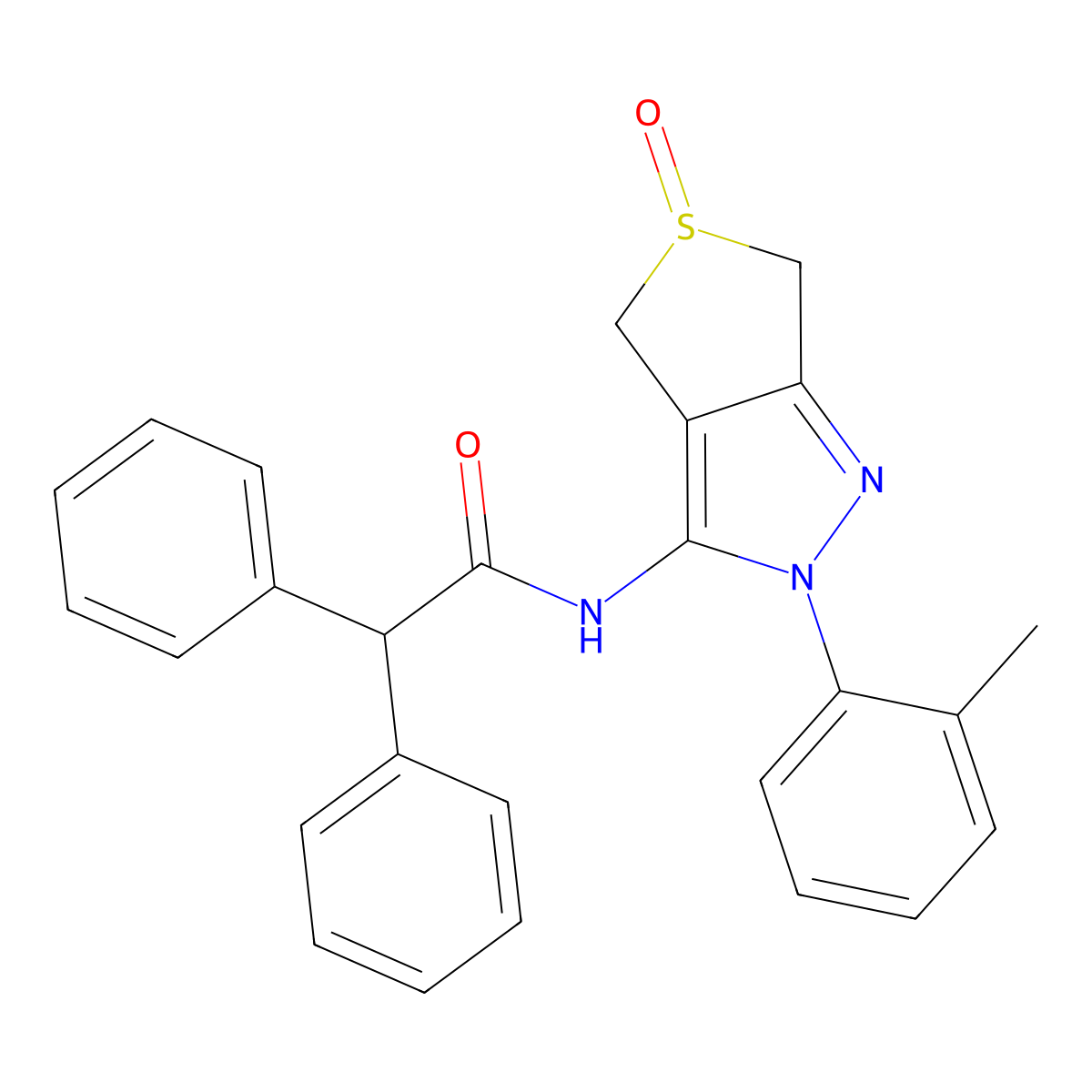 N-(5-oxido-2-(o-tolyl)-4,6-dihydro-2H-thieno[3,4-c]pyrazol-3-yl)-2,2-diphenylacetamide molecular structure, CAS 1020246-06-3