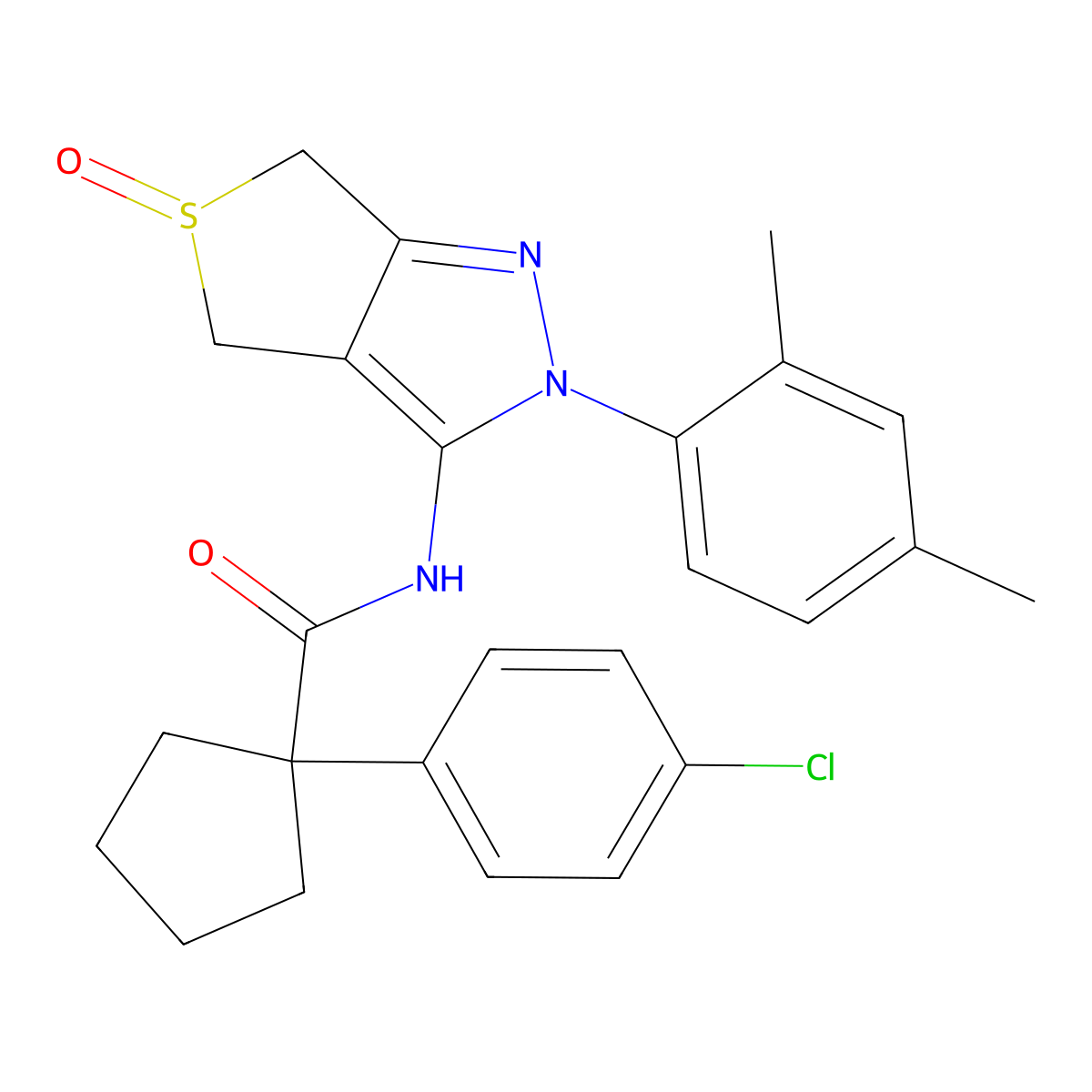 1-(4-chlorophenyl)-N-(2-(2,4-dimethylphenyl)-5-oxido-4,6-dihydro-2H-thieno[3,4-c]pyrazol-3-yl)cyclopentanecarboxamide molecular structure, CAS 1020246-08-5
