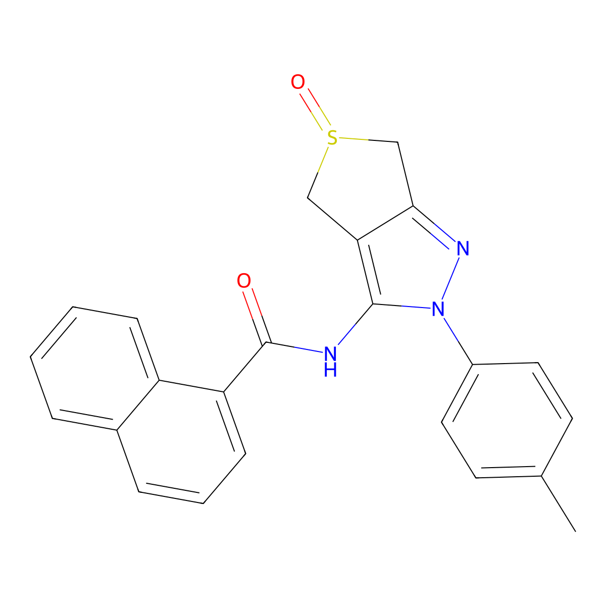 N-(5-oxido-2-(p-tolyl)-4,6-dihydro-2H-thieno[3,4-c]pyrazol-3-yl)-1-naphthamide molecular structure, CAS 1020246-18-7