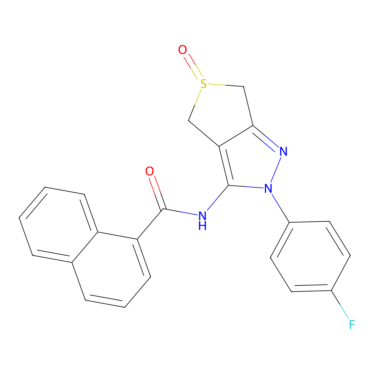 N-(2-(4-fluorophenyl)-5-oxido-4,6-dihydro-2H-thieno[3,4-c]pyrazol-3-yl)-1-naphthamide molecular structure, CAS 1020246-20-1