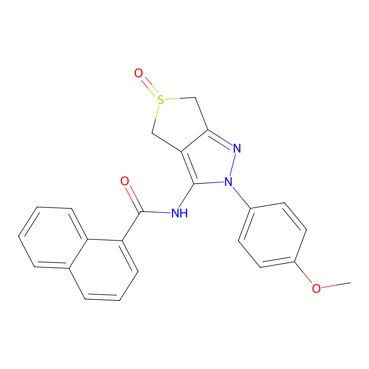 N-(2-(4-methoxyphenyl)-5-oxido-4,6-dihydro-2H-thieno[3,4-c]pyrazol-3-yl)-1-naphthamide molecular structure, CAS 1020246-21-2