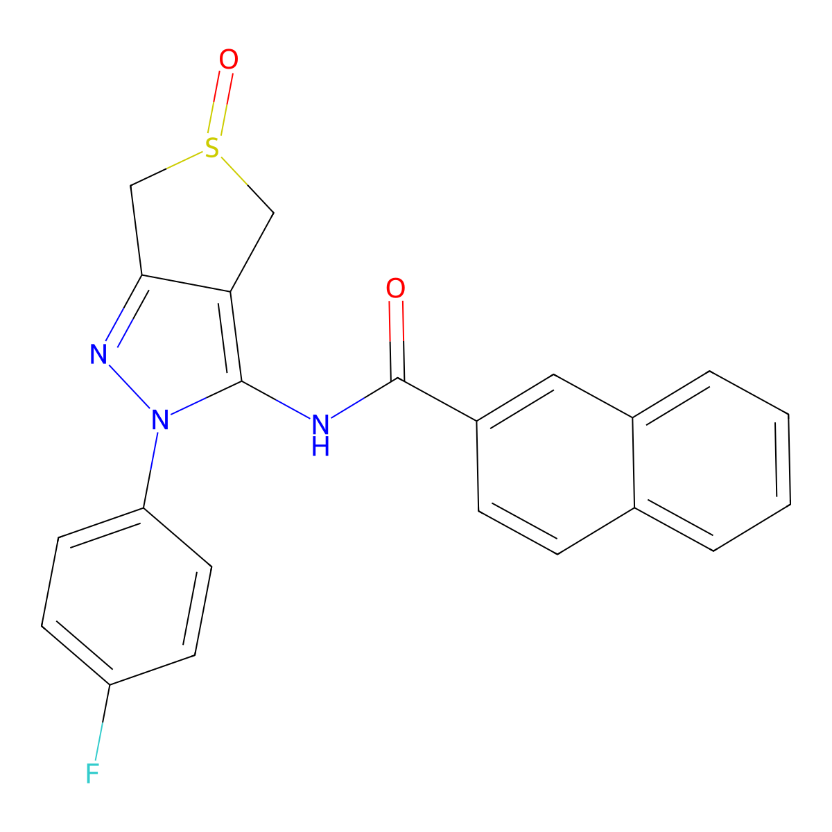 N-(2-(4-fluorophenyl)-5-oxido-4,6-dihydro-2H-thieno[3,4-c]pyrazol-3-yl)-2-naphthamide molecular structure, CAS 1020246-27-8