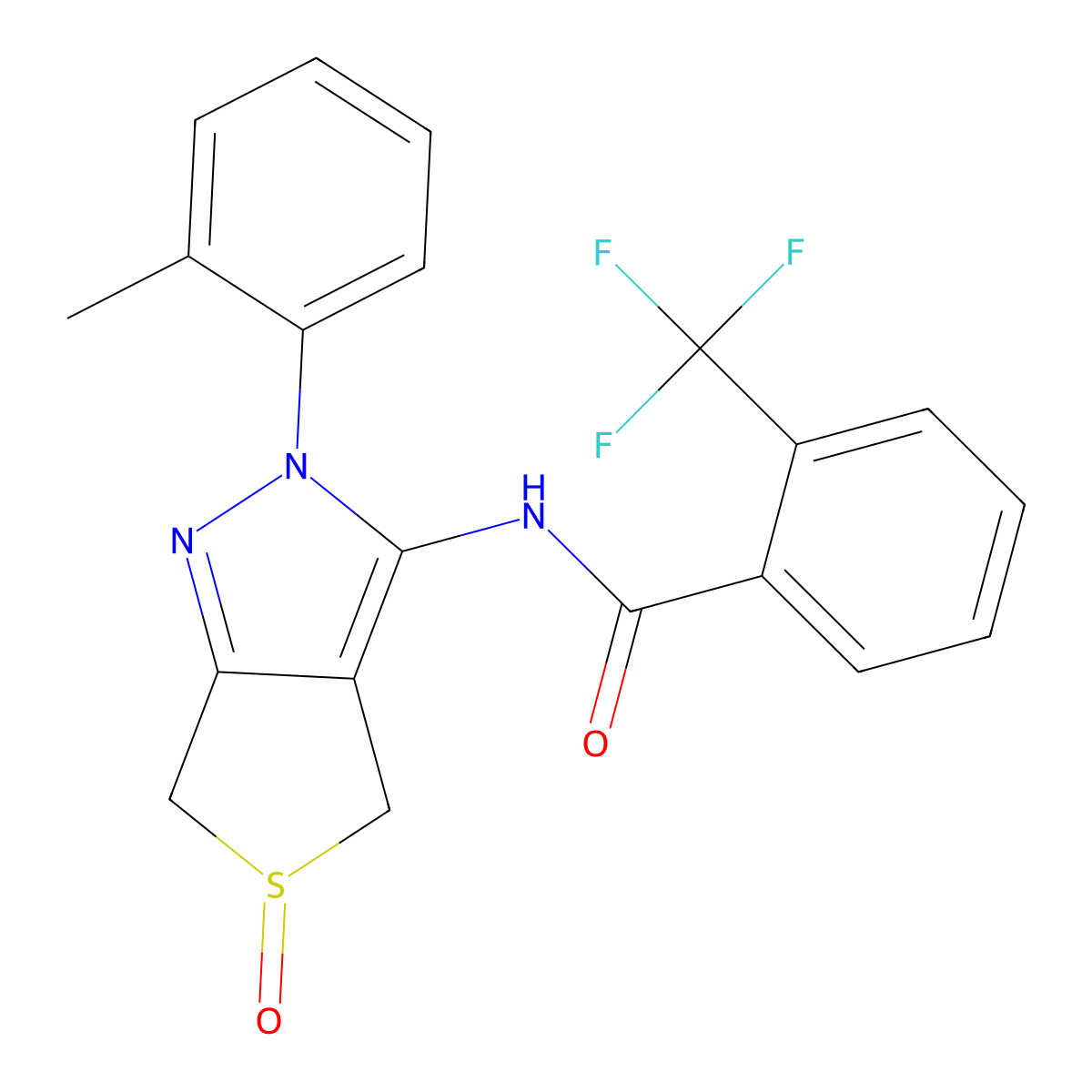 N-(5-oxido-2-(o-tolyl)-4,6-dihydro-2H-thieno[3,4-c]pyrazol-3-yl)-2-(trifluoromethyl)benzamide molecular structure, CAS 1020247-31-7