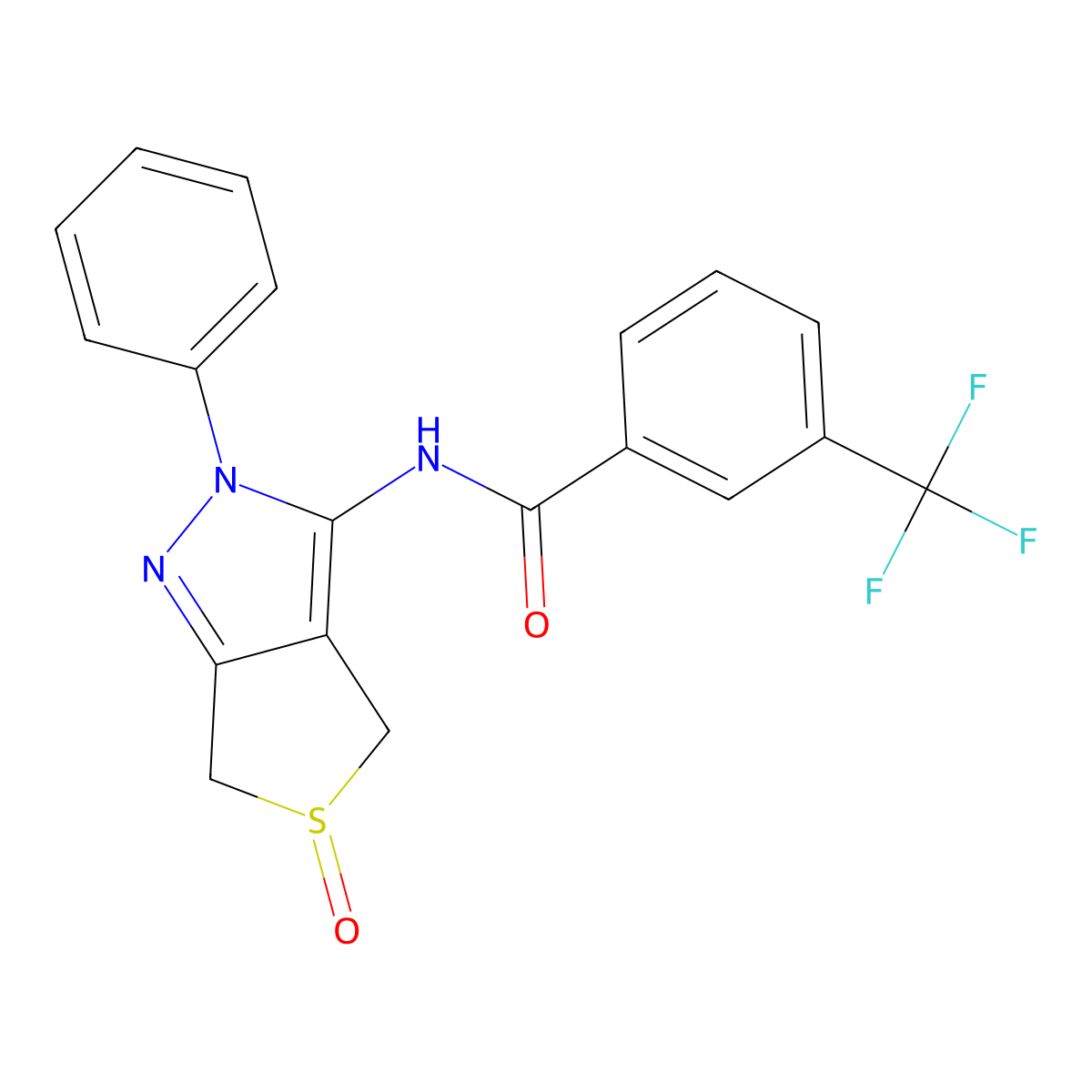N-(5-oxido-2-phenyl-4,6-dihydro-2H-thieno[3,4-c]pyrazol-3-yl)-3-(trifluoromethyl)benzamide molecular structure, CAS 1020247-32-8