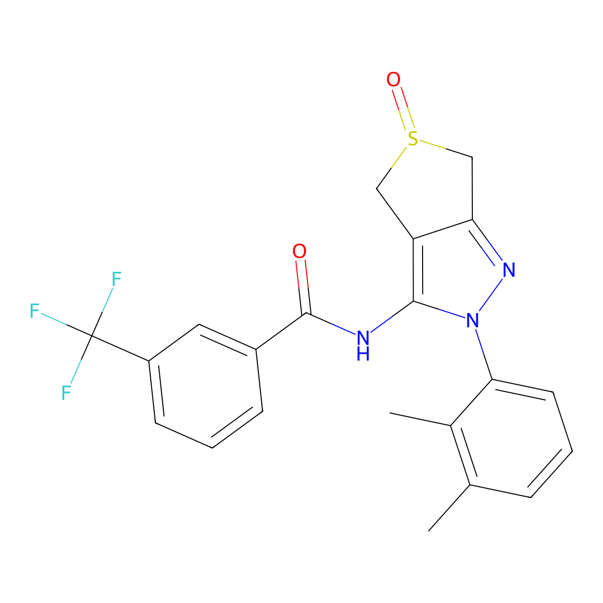 N-[2-(2,3-dimethylphenyl)-5-oxo-4,6-dihydrothieno[3,4-c]pyrazol-3-yl]-3-(trifluoromethyl)benzamide molecular structure, CAS 1020247-33-9