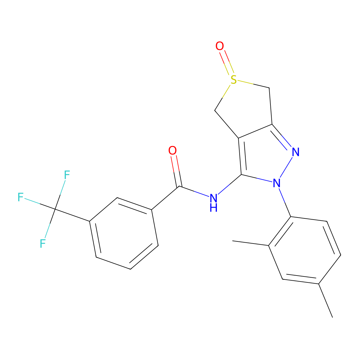 N-(2-(2,4-dimethylphenyl)-5-oxido-4,6-dihydro-2H-thieno[3,4-c]pyrazol-3-yl)-3-(trifluoromethyl)benzamide molecular structure, CAS 1020247-34-0