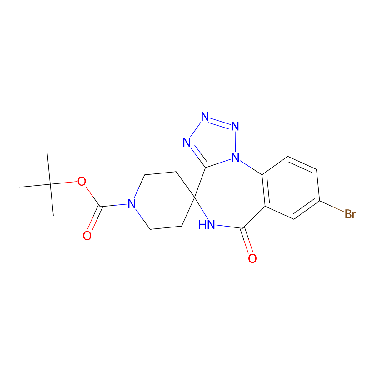 Tert-butyl 8'-bromo-5',6'-dihydro-6'-oxospiro(piperidine-4,4'-tetraazolo[1,5-a][1,4]benzodiazepine)-1-carboxylate molecular structure, CAS 1020250-69-4