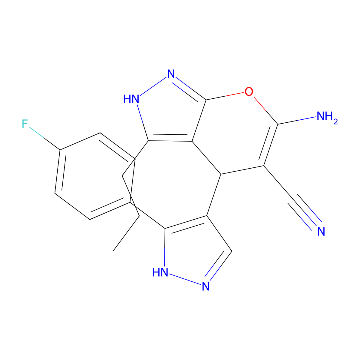 6-amino-4-[3-(4-fluorophenyl)-1H-pyrazol-4-yl]-3-propyl-1,4-dihydropyrano[2,3-c]pyrazole-5-carbonitrile molecular structure, CAS 1020251-73-3