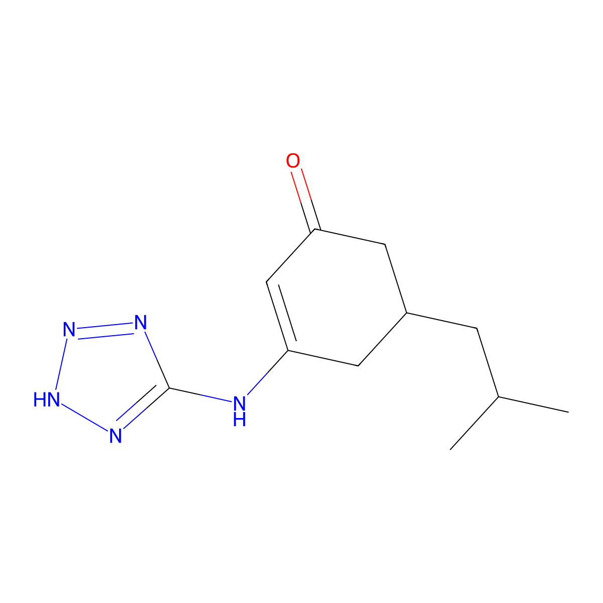5-(2-methylpropyl)-3-[(1H-1,2,3,4-tetrazol-5-yl)amino]cyclohex-2-en-1-one molecular structure, CAS 1020251-83-5