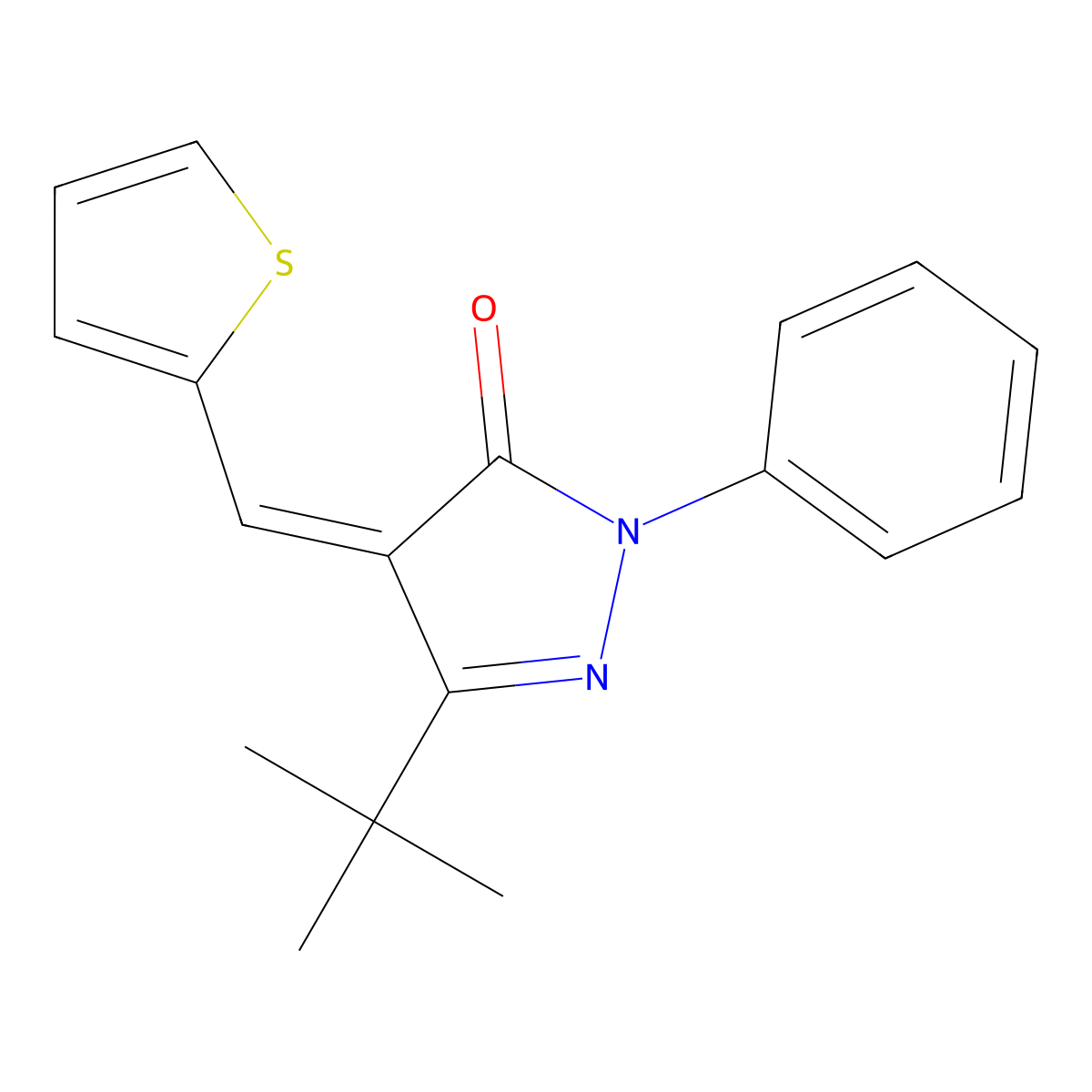 5-Tert-butyl-2-phenyl-4-(thiophen-2-ylmethylidene)pyrazol-3-one molecular structure, CAS 1020251-97-1