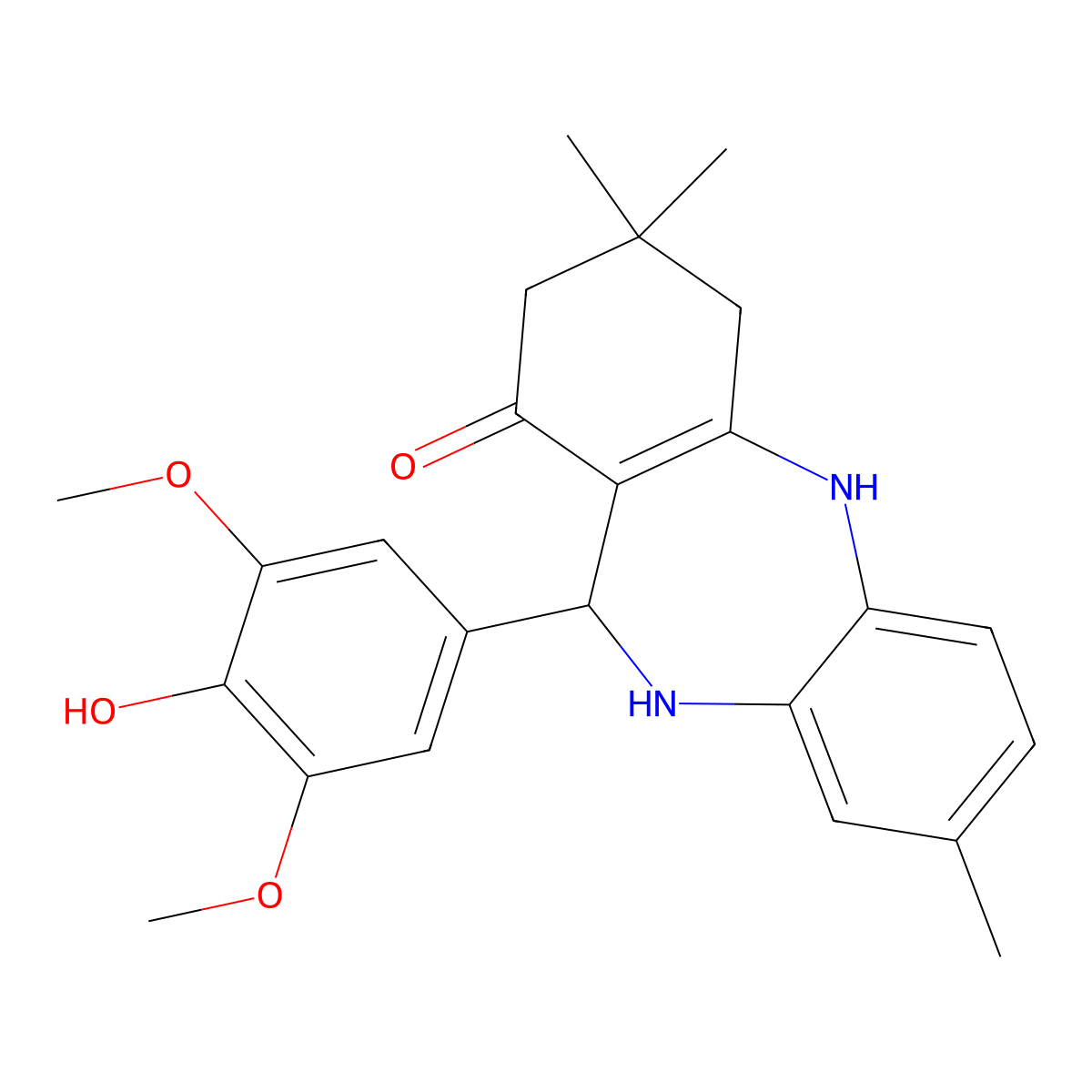 6-(4-hydroxy-3,5-dimethoxyphenyl)-3,9,9-trimethyl-6,8,10,11-tetrahydro-5H-benzo[b][1,4]benzodiazepin-7-one molecular structure, CAS 1020252-03-2