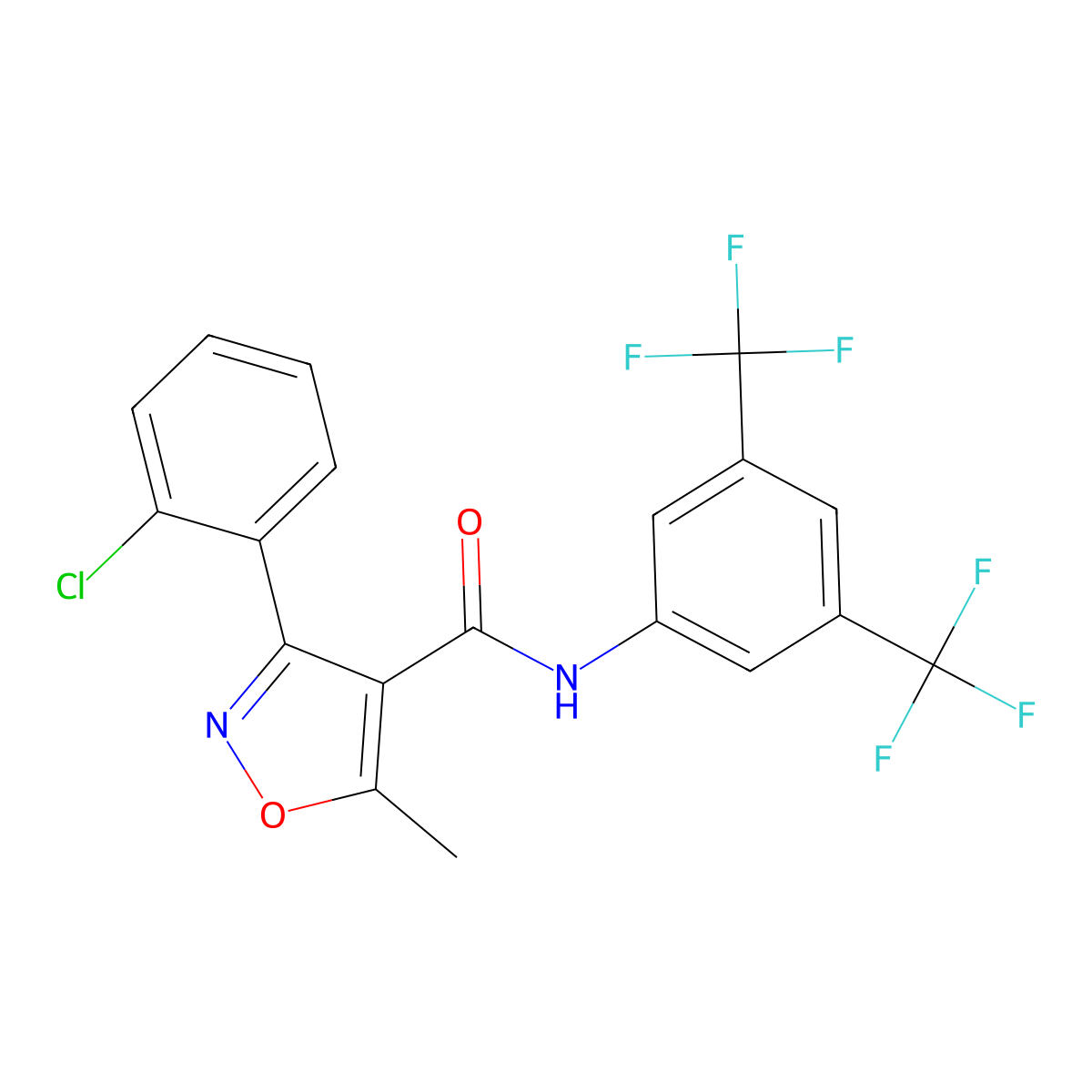 N-[3,5-bis(trifluoromethyl)phenyl]-3-(2-chlorophenyl)-5-methyl-1,2-oxazole-4-carboxamide molecular structure, CAS 1020252-04-3