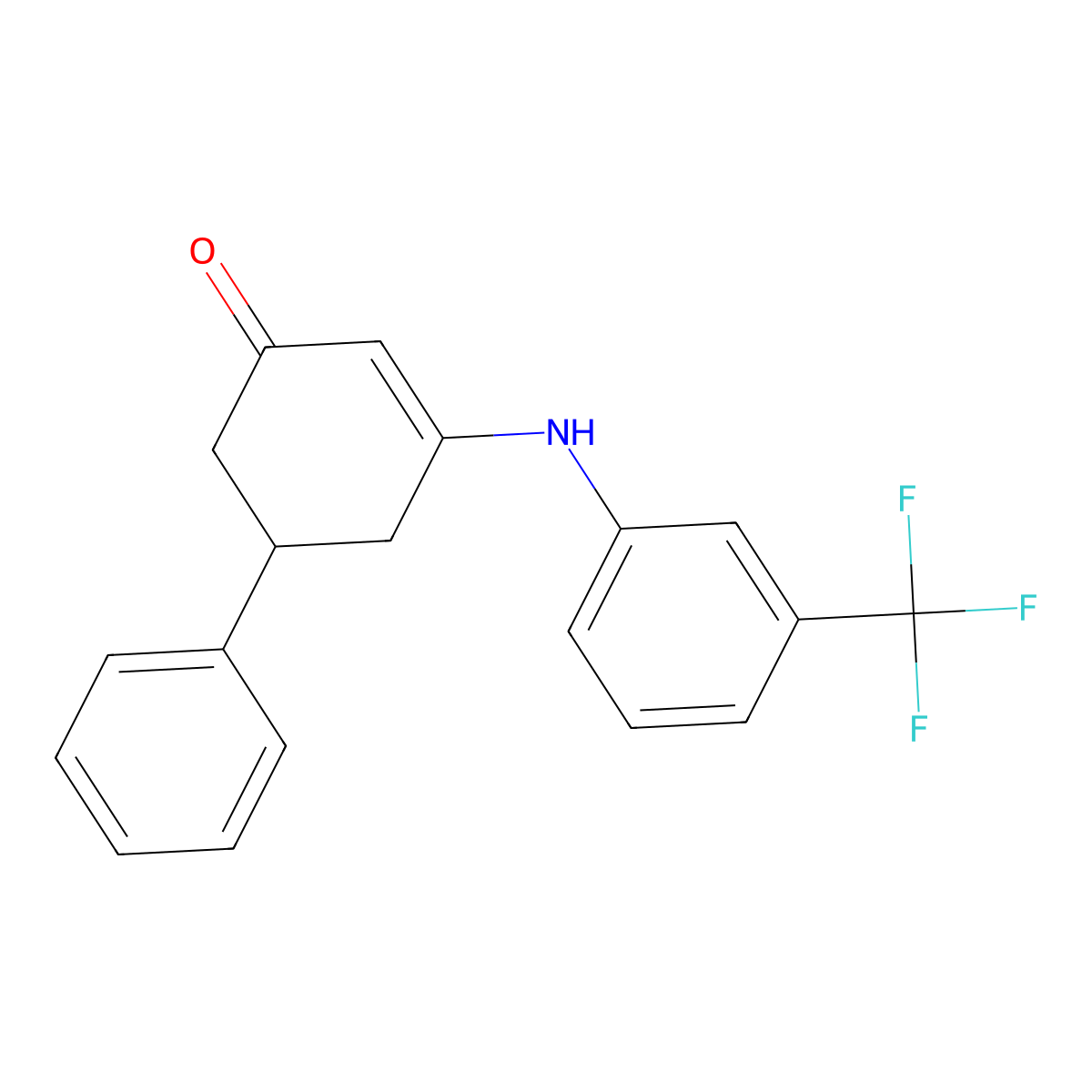 5-Phenyl-3-{[3-(trifluoromethyl)phenyl]amino}cyclohex-2-en-1-one molecular structure, CAS 1020252-08-7