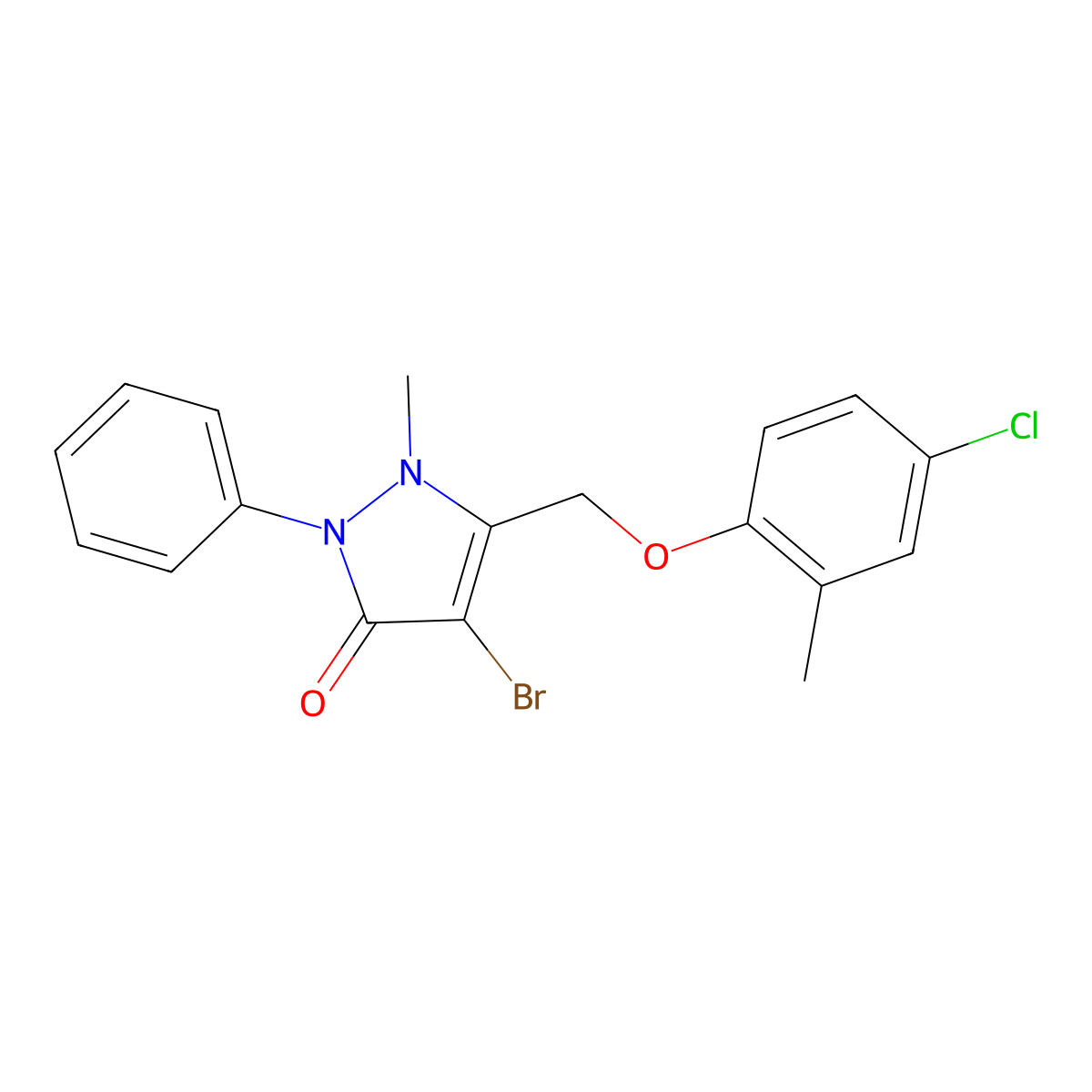 4-Bromo-3-((4-chloro-2-methylphenoxy)methyl)-2-methyl-1-phenyl-3-pyrazolin-5-one molecular structure, CAS 1020252-11-2