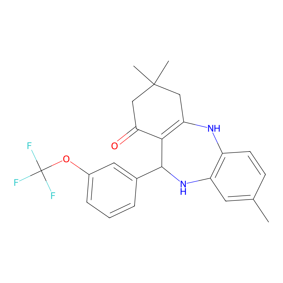 3,9,9-trimethyl-6-[3-(trifluoromethoxy)phenyl]-6,8,10,11-tetrahydro-5H-benzo[b][1,4]benzodiazepin-7-one molecular structure, CAS 1020252-14-5