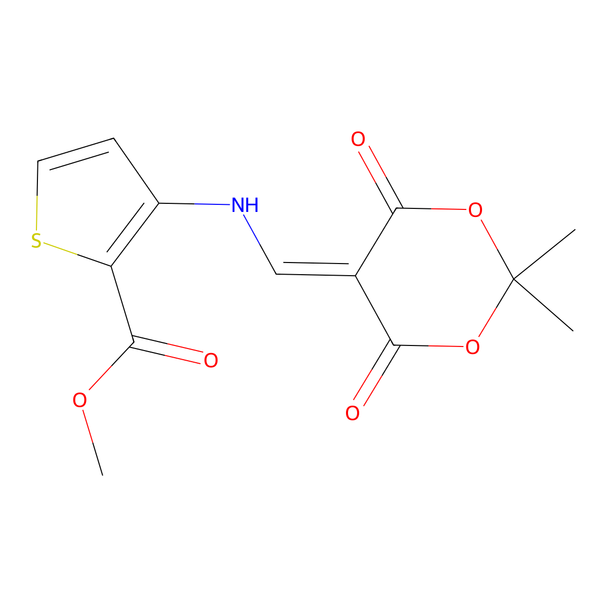 Methyl 3-[(2,2-dimethyl-4,6-dioxo-1,3-dioxan-5-ylidene)methylamino]thiophene-2-carboxylate molecular structure, CAS 1020252-21-4
