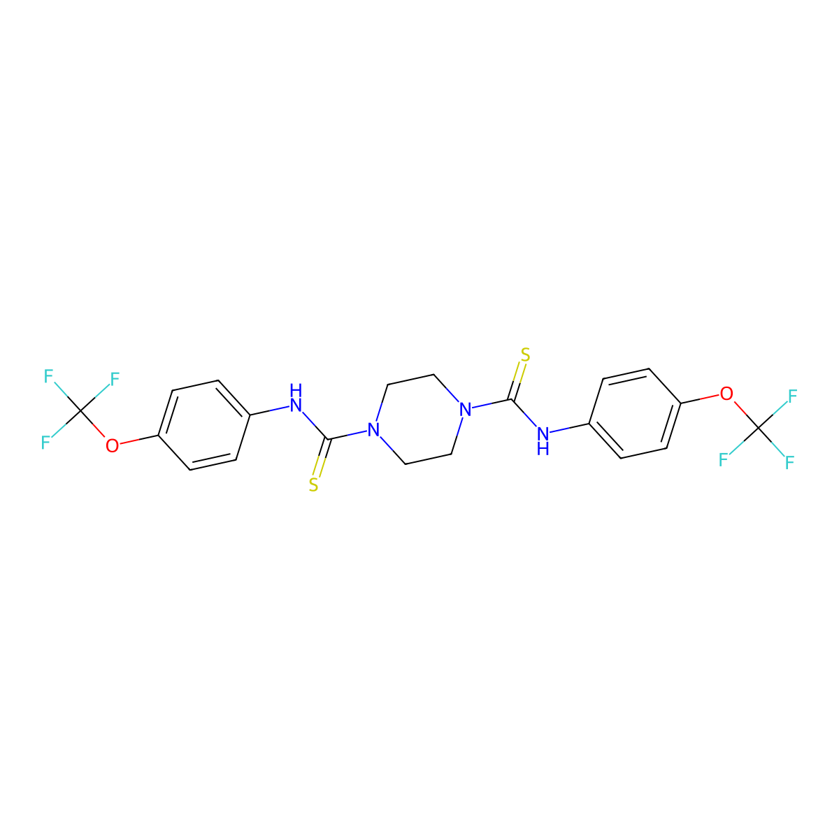 (4-(Thioxo((4-(trifluoromethoxy)phenyl)amino)methyl)piperazinyl)((4-(trifluoromethoxy)phenyl)amino)methane-1-thione molecular structure, CAS 1020252-33-8