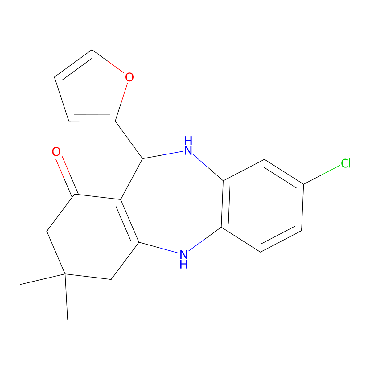 6-Chloro-10-(furan-2-yl)-14,14-dimethyl-2,9-diazatricyclo[9.4.0.0^{3,8}]pentadeca-1(11),3(8),4,6-tetraen-12-one molecular structure, CAS 1020252-51-0