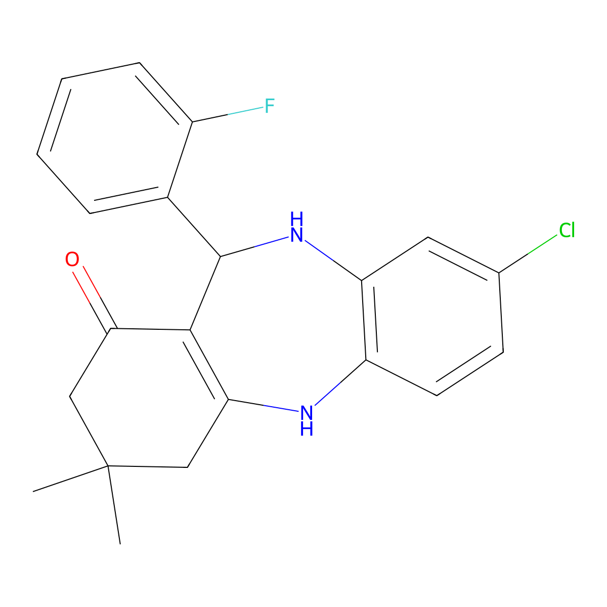 3-chloro-6-(2-fluorophenyl)-9,9-dimethyl-6,8,10,11-tetrahydro-5H-benzo[b][1,4]benzodiazepin-7-one molecular structure, CAS 1020252-52-1