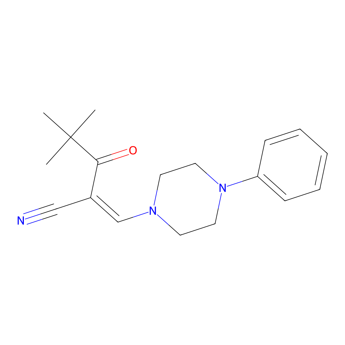 4,4-Dimethyl-3-oxo-2-[(4-phenylpiperazin-1-yl)methylidene]pentanenitrile molecular structure, CAS 1020252-72-5