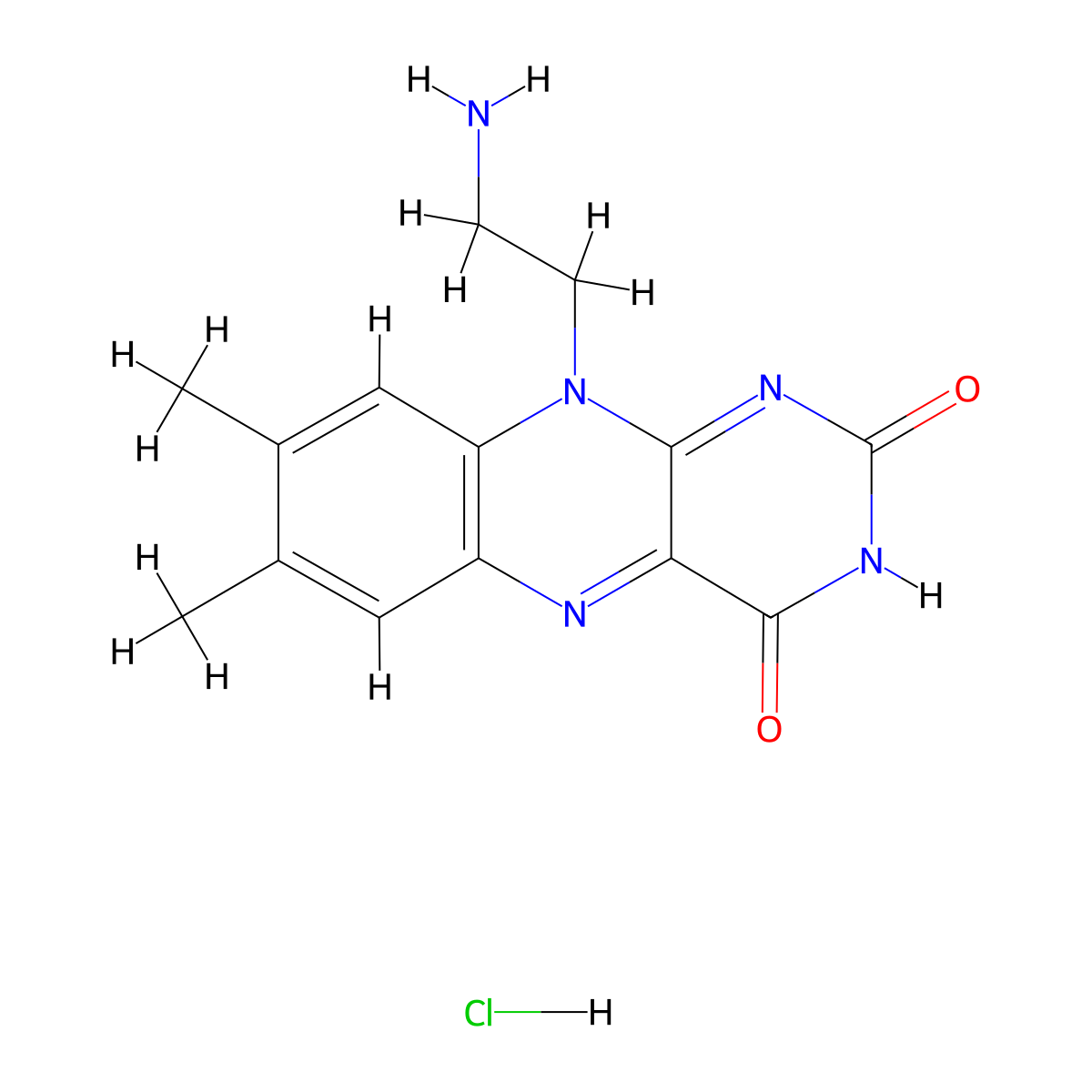 10-(2-aminoethyl)-7,8-dimethyl-2H,3H,4H,10H-benzo[g]pteridine-2,4-dione hydrochloride molecular structure, CAS 1020267-08-6