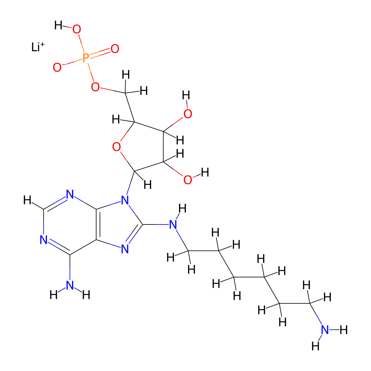 8-(6-Aminohexyl)amino-adenosine 5'-monophosphate lithium salt molecular structure, CAS 102029-82-3