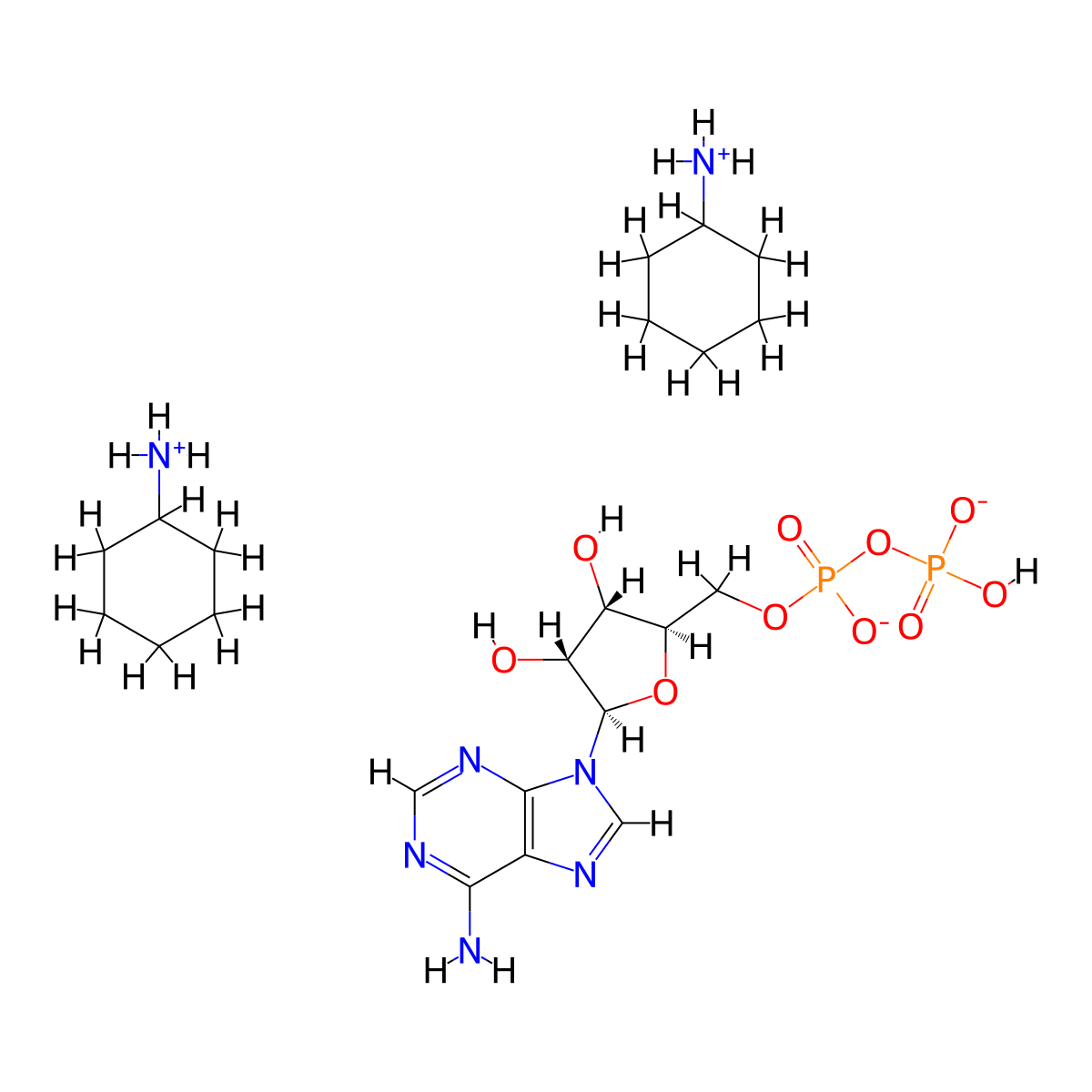 Cyclohexanaminium ((2R,3S,4R,5R)-5-(6-amino-9H-purin-9-yl)-3,4-dihydroxytetrahydrofuran-2-yl)methyl hydrogendiphosphate molecular structure, CAS 102029-87-8