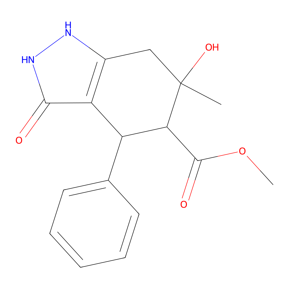 methyl 3,6-dihydroxy-6-methyl-4-phenyl-4,5,6,7-tetrahydro-1H-indazole-5-carboxylate molecular structure, CAS 1020373-69-6