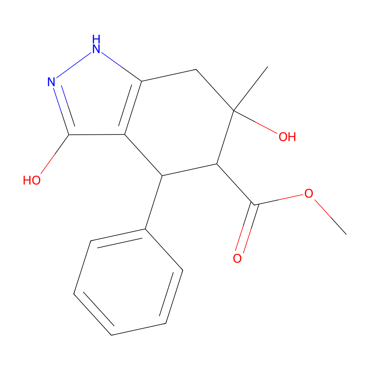 methyl 3,6-dihydroxy-6-methyl-4-phenyl-4,5,6,7-tetrahydro-1H-indazole-5-carboxylate molecular structure, CAS 1020373-69-6