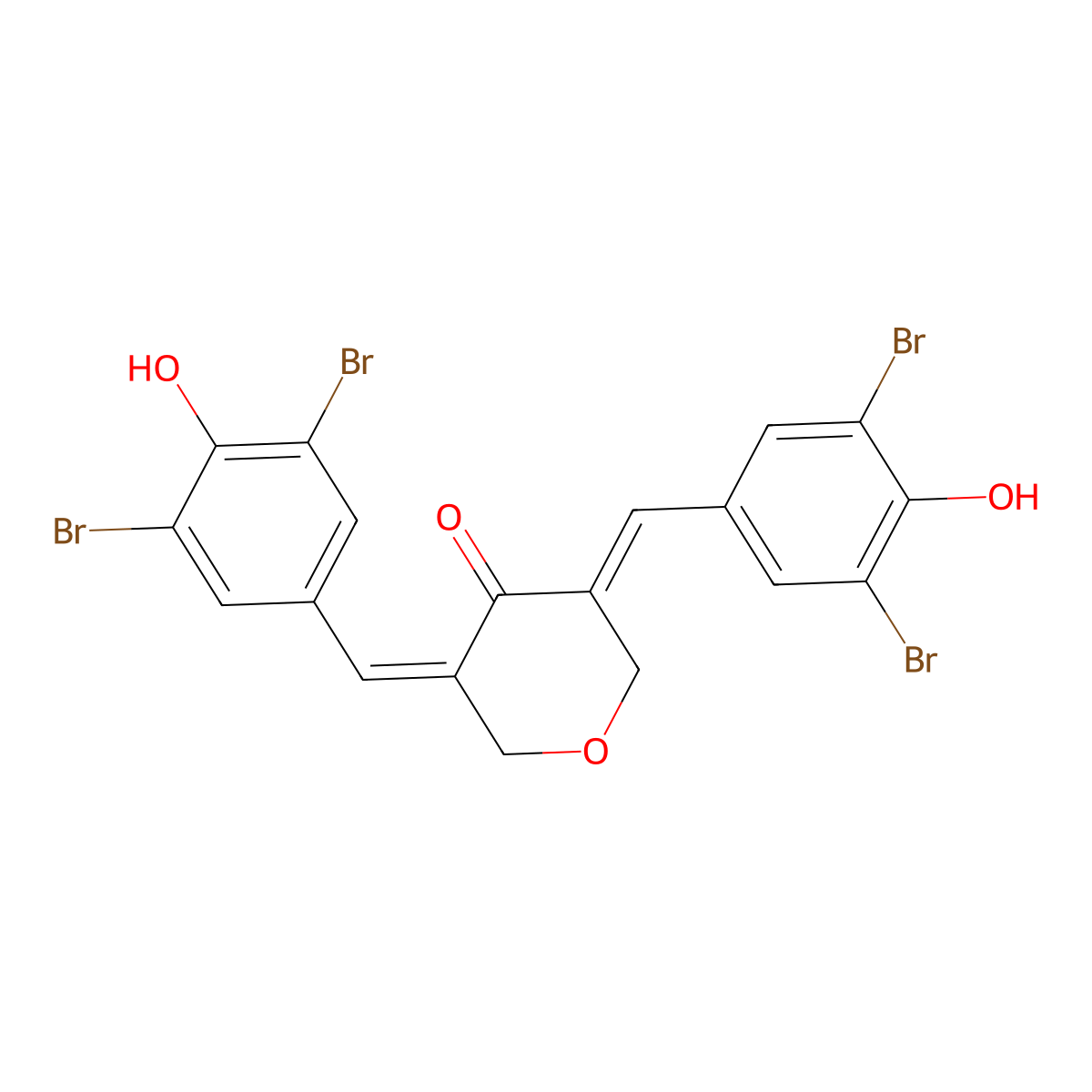 3,5-Bis[(3,5-dibromo-4-hydroxyphenyl)methylidene]oxan-4-one molecular structure, CAS 1020399-52-3