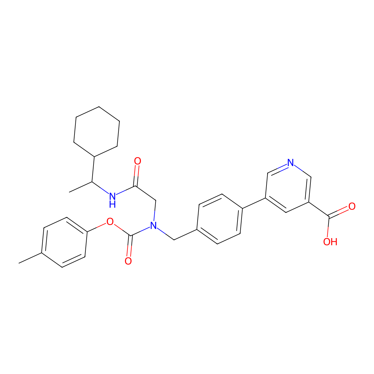 (S)-5-(4-(((2-((1-Cyclohexylethyl)amino)-2-oxoethyl)((p-tolyloxy)carbonyl)amino)methyl)phenyl)nicotinic acid molecular structure, CAS 1020412-97-8