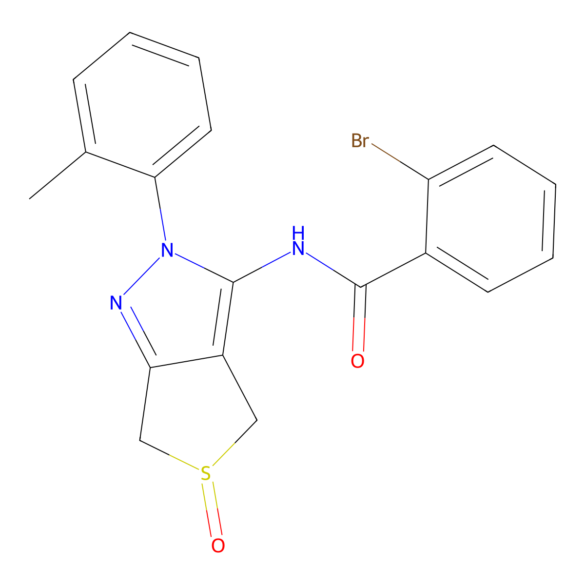 2-bromo-N-[2-(2-methylphenyl)-5-oxo-4,6-dihydrothieno[3,4-c]pyrazol-3-yl]benzamide molecular structure, CAS 1020452-29-2
