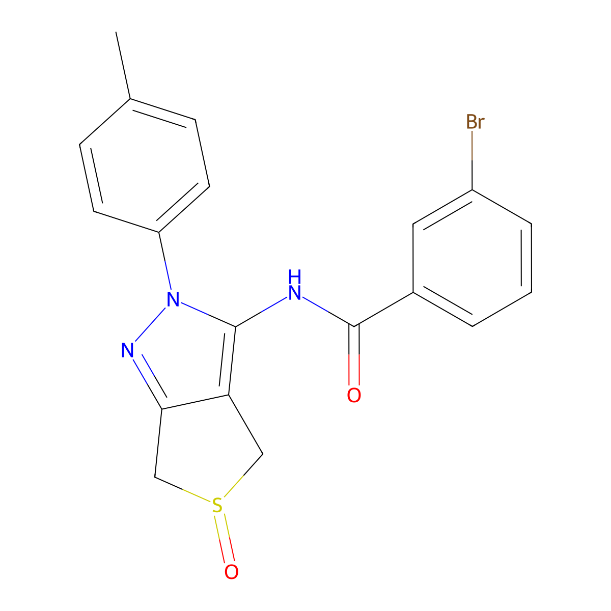 3-bromo-N-[2-(4-methylphenyl)-5-oxo-4,6-dihydrothieno[3,4-c]pyrazol-3-yl]benzamide molecular structure, CAS 1020452-36-1
