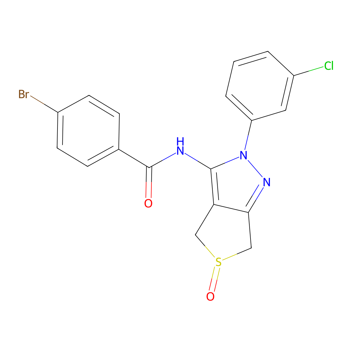 4-bromo-N-(2-(3-chlorophenyl)-5-oxido-4,6-dihydro-2H-thieno[3,4-c]pyrazol-3-yl)benzamide molecular structure, CAS 1020452-53-2