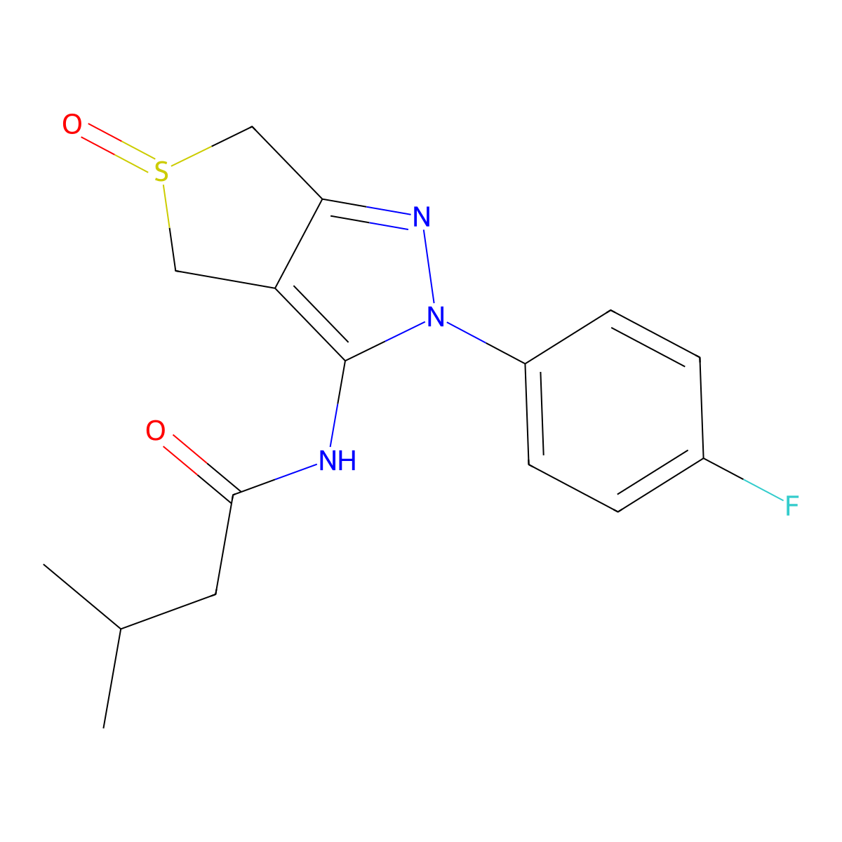 N-[2-(4-fluorophenyl)-5-oxo-4,6-dihydrothieno[3,4-c]pyrazol-3-yl]-3-methylbutanamide molecular structure, CAS 1020453-09-1
