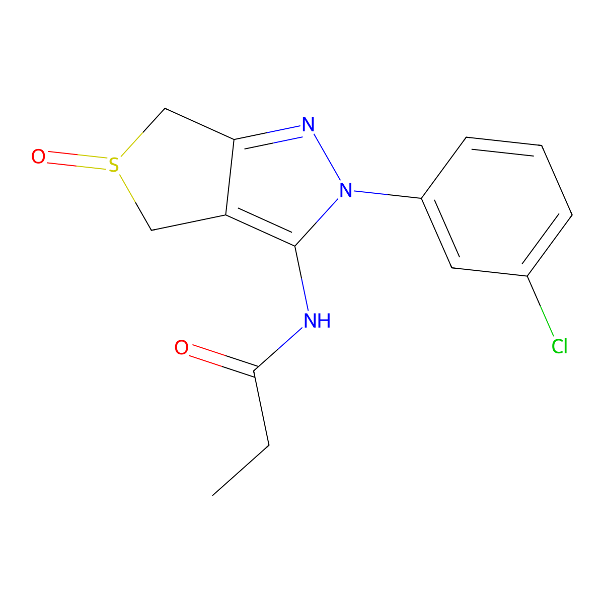 N-(2-(3-chlorophenyl)-5-oxido-4,6-dihydro-2H-thieno[3,4-c]pyrazol-3-yl)propionamide molecular structure, CAS 1020453-15-9