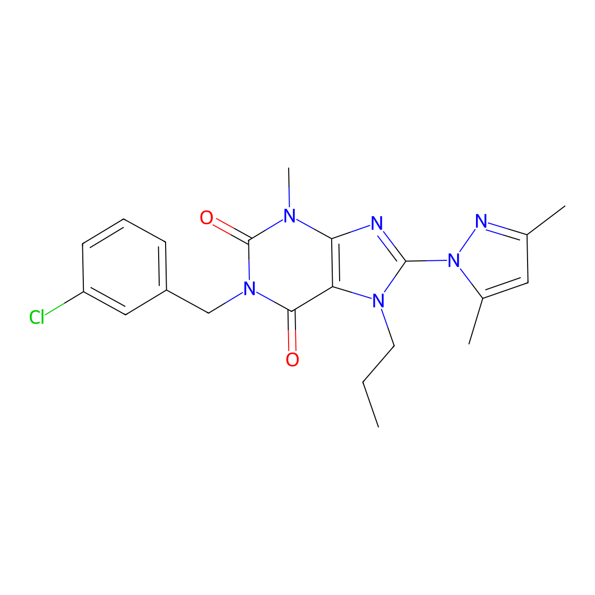 1-(3-chlorobenzyl)-8-(3,5-dimethyl-1H-pyrazol-1-yl)-3-methyl-7-propyl-1H-purine-2,6(3H,7H)-dione molecular structure, CAS 1020453-31-9