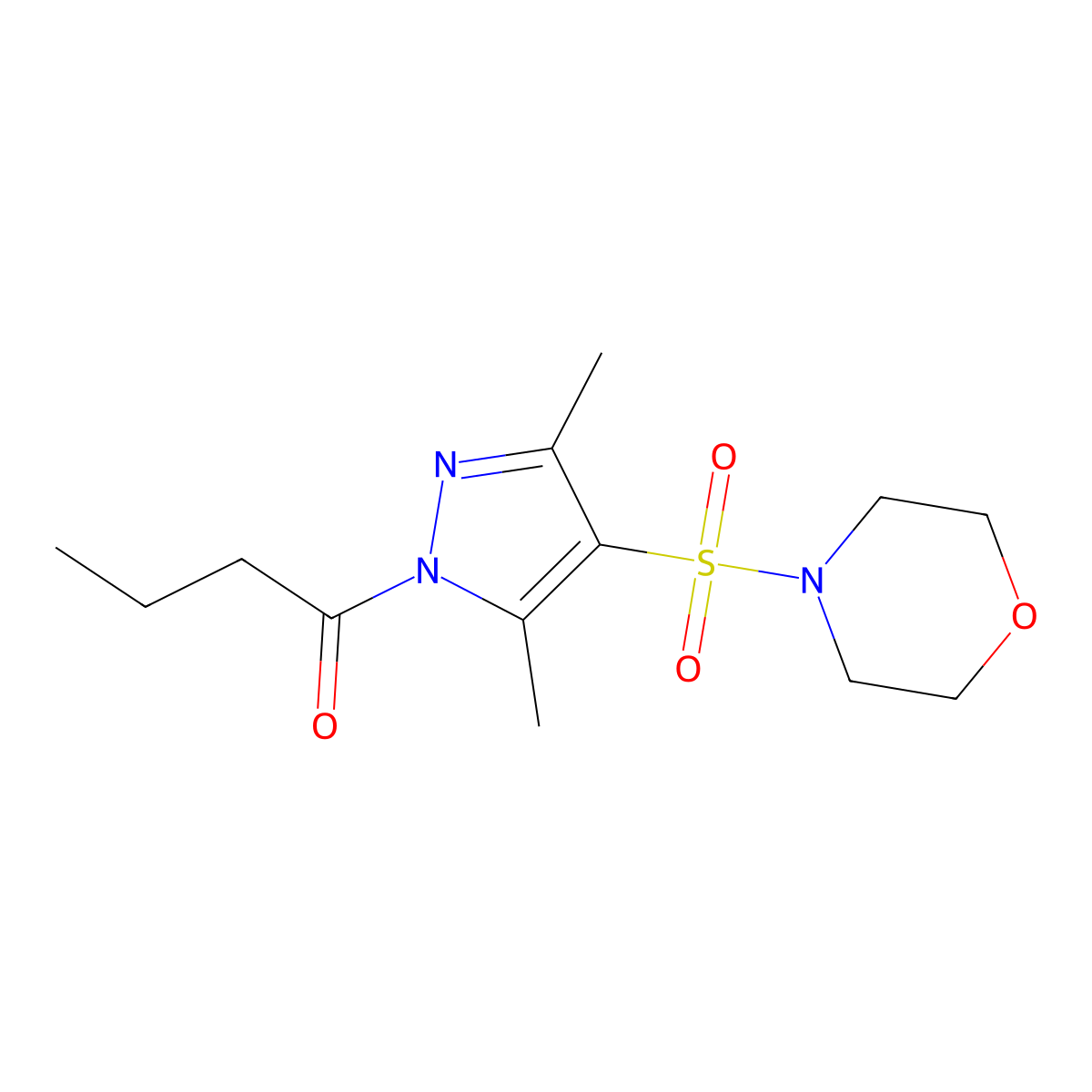 1-(3,5-dimethyl-4-(morpholinosulfonyl)-1H-pyrazol-1-yl)butan-1-one molecular structure, CAS 1020453-40-0