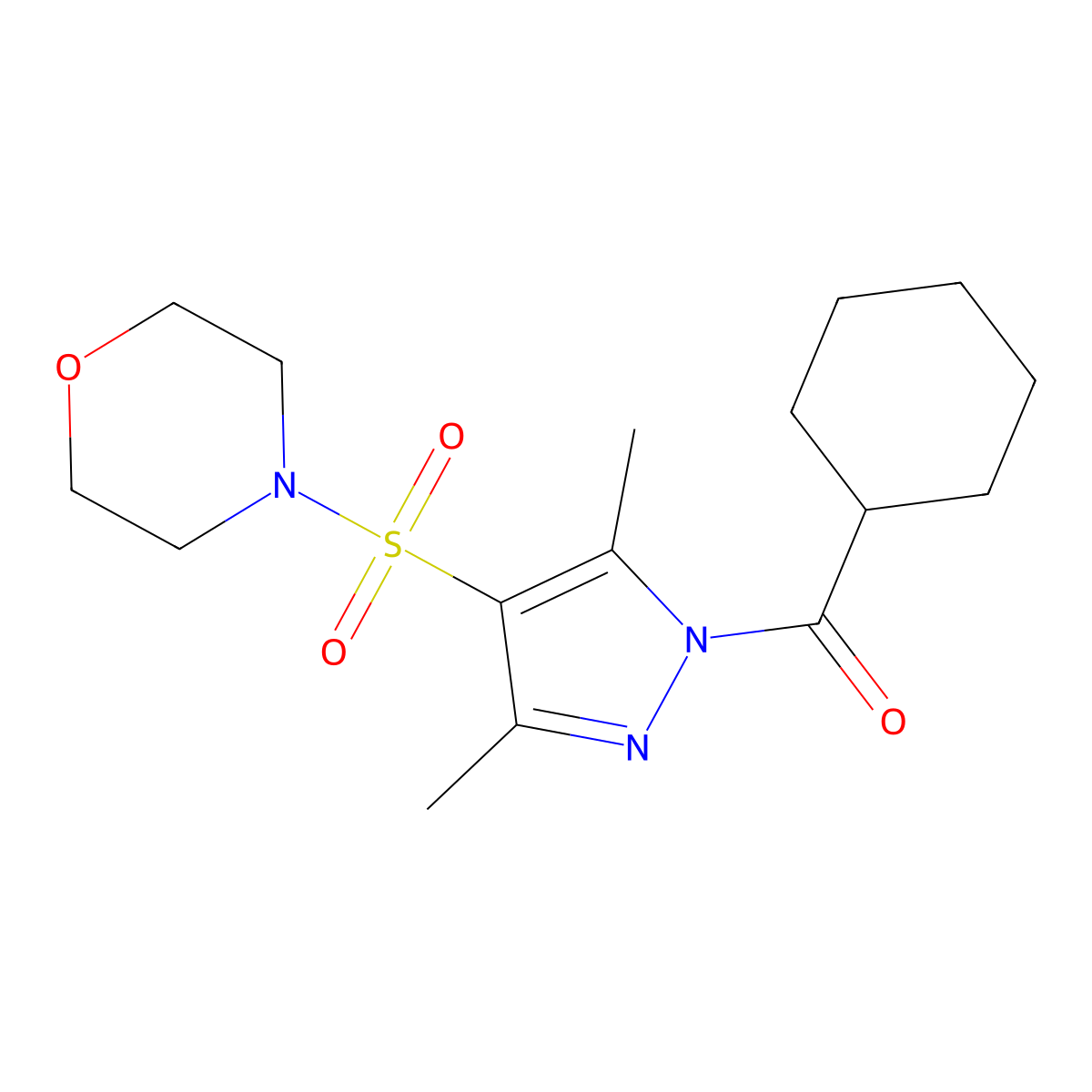 cyclohexyl(3,5-dimethyl-4-(morpholinosulfonyl)-1H-pyrazol-1-yl)methanone molecular structure, CAS 1020453-43-3