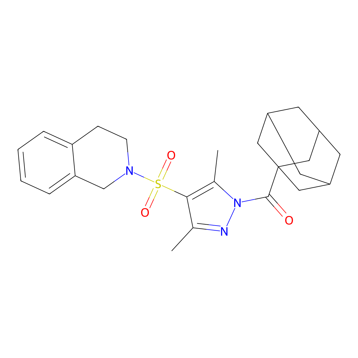 2-{[1-(adamantane-1-carbonyl)-3,5-dimethyl-1H-pyrazol-4-yl]sulfonyl}-1,2,3,4-tetrahydroisoquinoline molecular structure, CAS 1020453-45-5