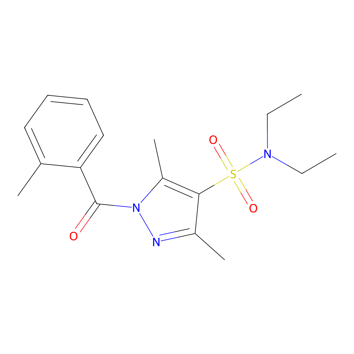 N,N-diethyl-3,5-dimethyl-1-(2-methylbenzoyl)-1H-pyrazole-4-sulfonamide molecular structure, CAS 1020453-59-1