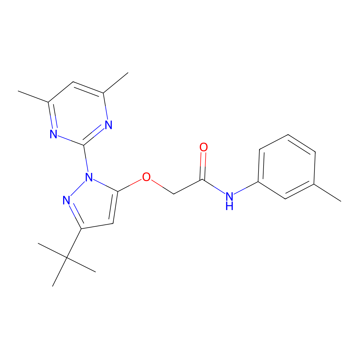2-{[3-tert-butyl-1-(4,6-dimethylpyrimidin-2-yl)-1H-pyrazol-5-yl]oxy}-N-(3-methylphenyl)acetamide molecular structure, CAS 1020453-62-6