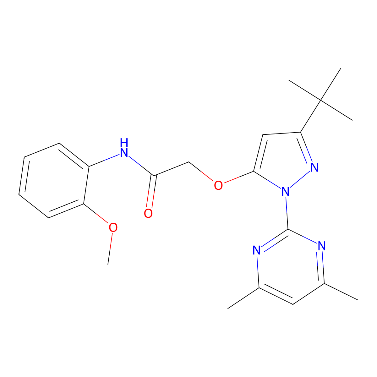 2-{[3-tert-butyl-1-(4,6-dimethylpyrimidin-2-yl)-1H-pyrazol-5-yl]oxy}-N-(2-methoxyphenyl)acetamide molecular structure, CAS 1020453-64-8