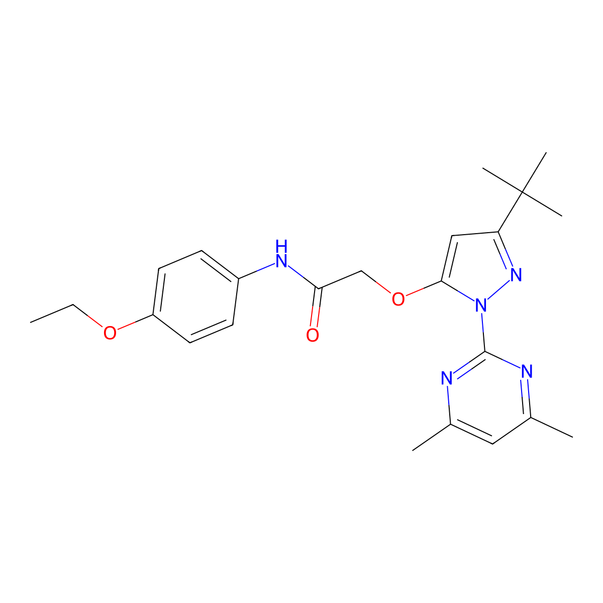 2-{[3-tert-butyl-1-(4,6-dimethylpyrimidin-2-yl)-1H-pyrazol-5-yl]oxy}-N-(4-ethoxyphenyl)acetamide molecular structure, CAS 1020453-66-0