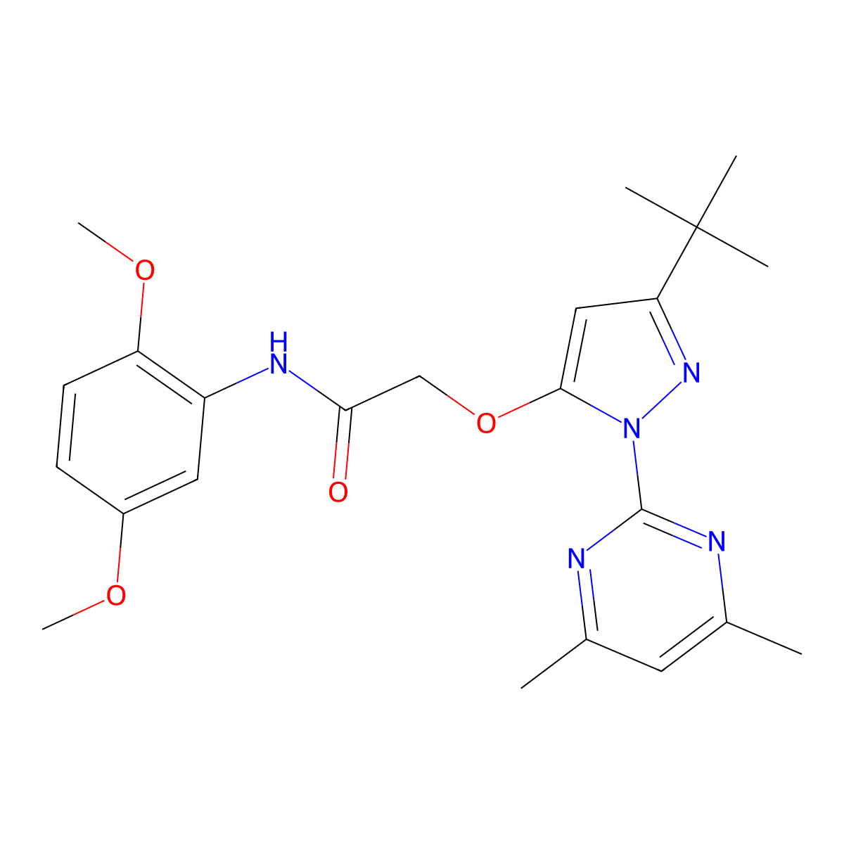 2-{[3-tert-butyl-1-(4,6-dimethylpyrimidin-2-yl)-1H-pyrazol-5-yl]oxy}-N-(2,5-dimethoxyphenyl)acetamide molecular structure, CAS 1020453-68-2