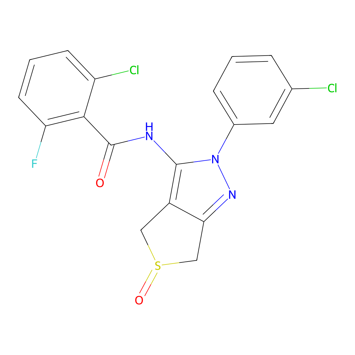 2-chloro-N-(2-(3-chlorophenyl)-5-oxido-4,6-dihydro-2H-thieno[3,4-c]pyrazol-3-yl)-6-fluorobenzamide molecular structure, CAS 1020453-72-8